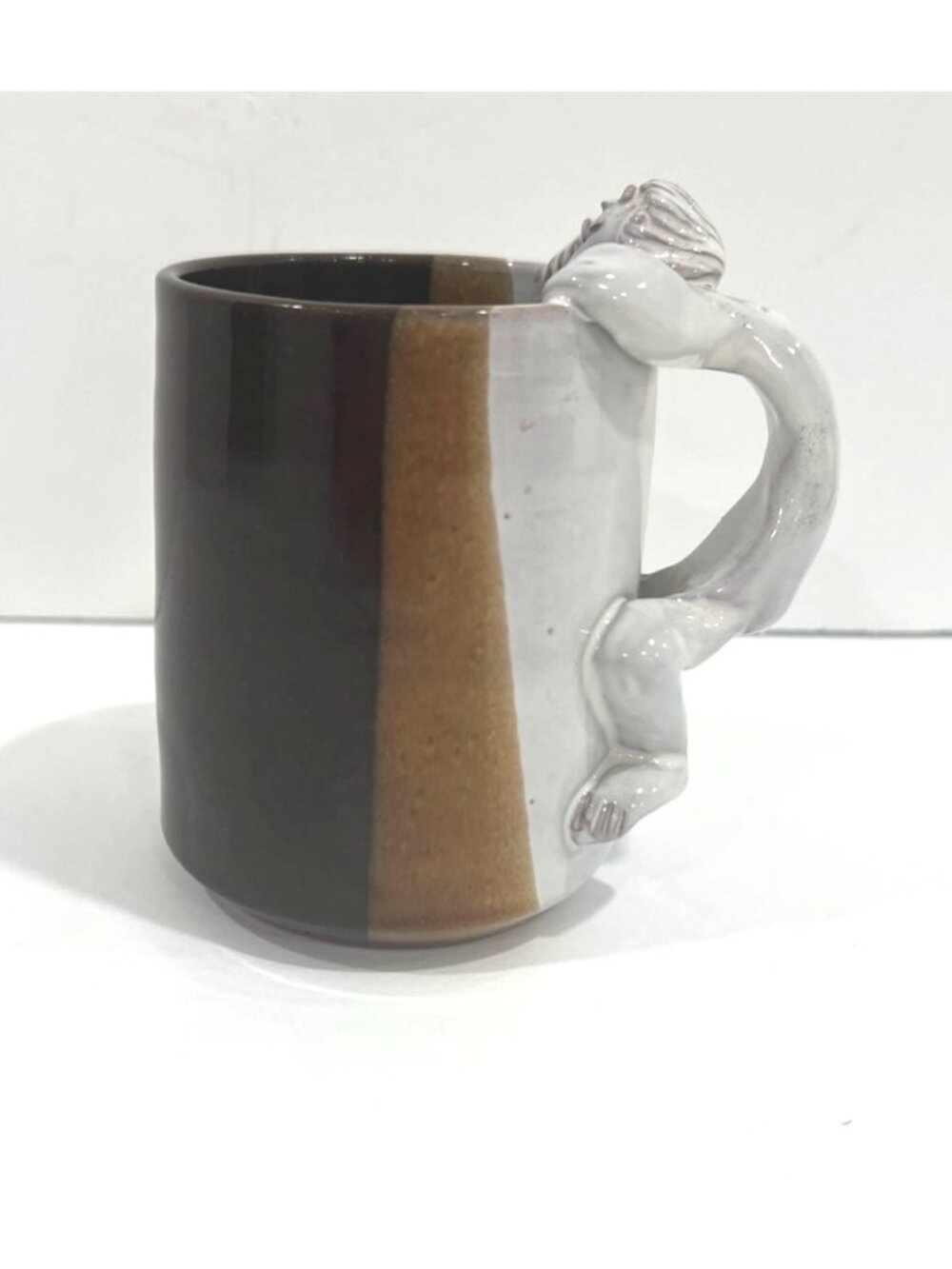 Handmade Ceramic Mug Sculptural Naked Man Handle Unique Functional Art Piece
